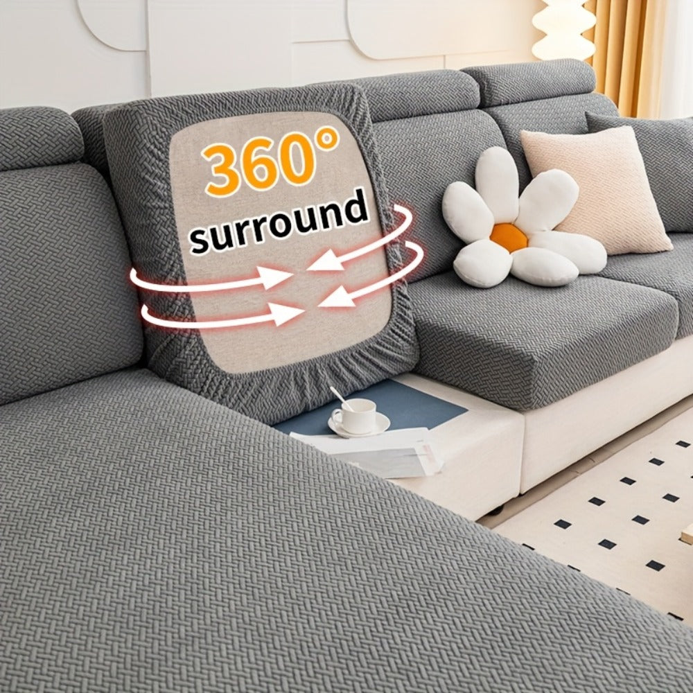 Jacquard Stretch Sofa Cover Non-Slip | Elastic Wear-Resistant Couch Slipcover, Polyester Jacquard Fabric, 1 to 4 Seat Sectional L-Shape, Armrest Backrest, Machine Washable