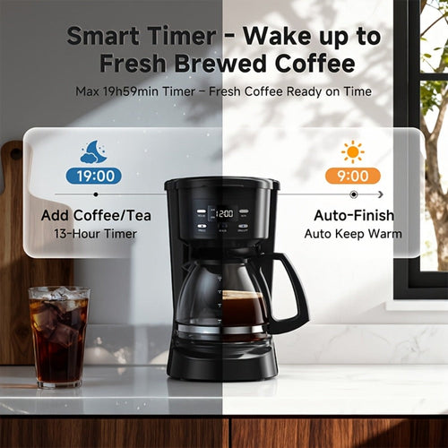 5-Cup Programmable Digital Coffee Maker ¨C Auto Brew, Sneak-A-Cup Anti-Drip, Washable Basket Filter, Keep-Hot Plate & Water Level Window, Drip Coffee Machine for Home & Office ¨C Black, White