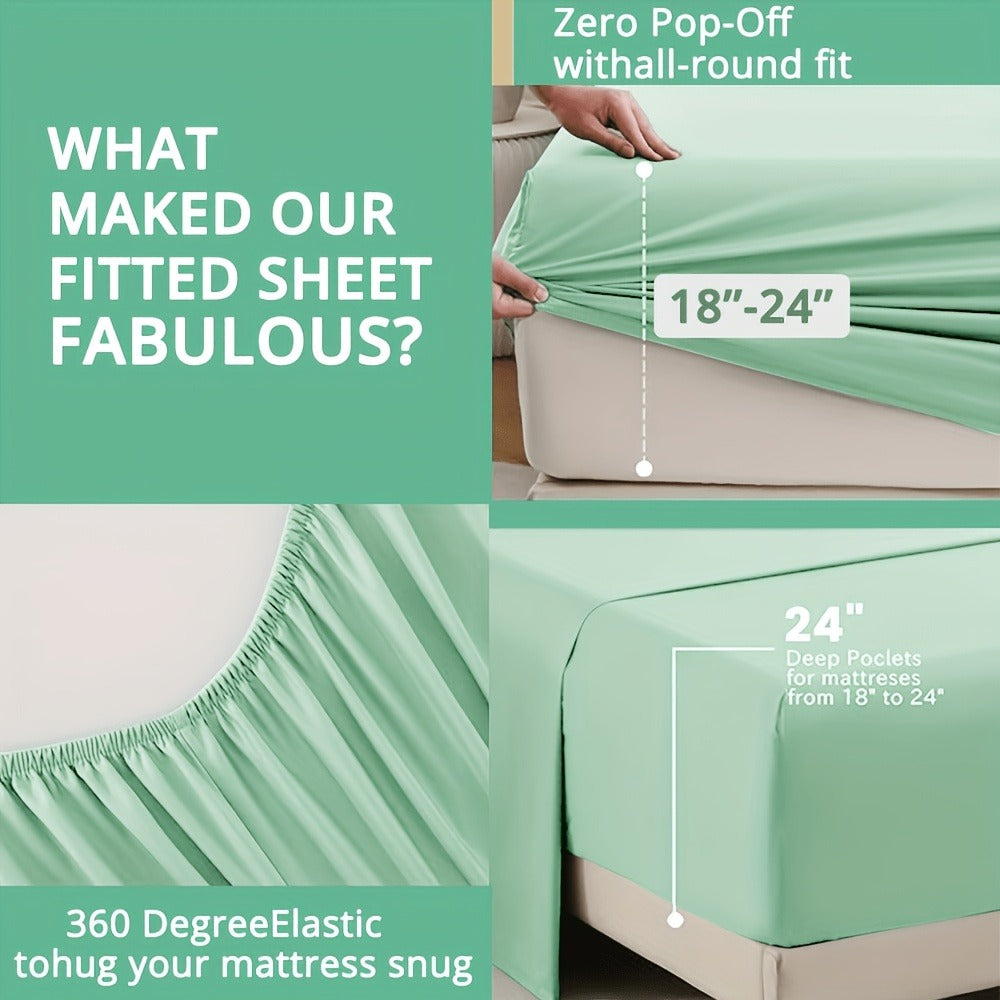 Bamboo Cooling Sheet Set 4pcs ¨C Deep Pocket Fitted Sheet Flat Sheet Pillowcases for Hot Sleepers Twin Full Queen King