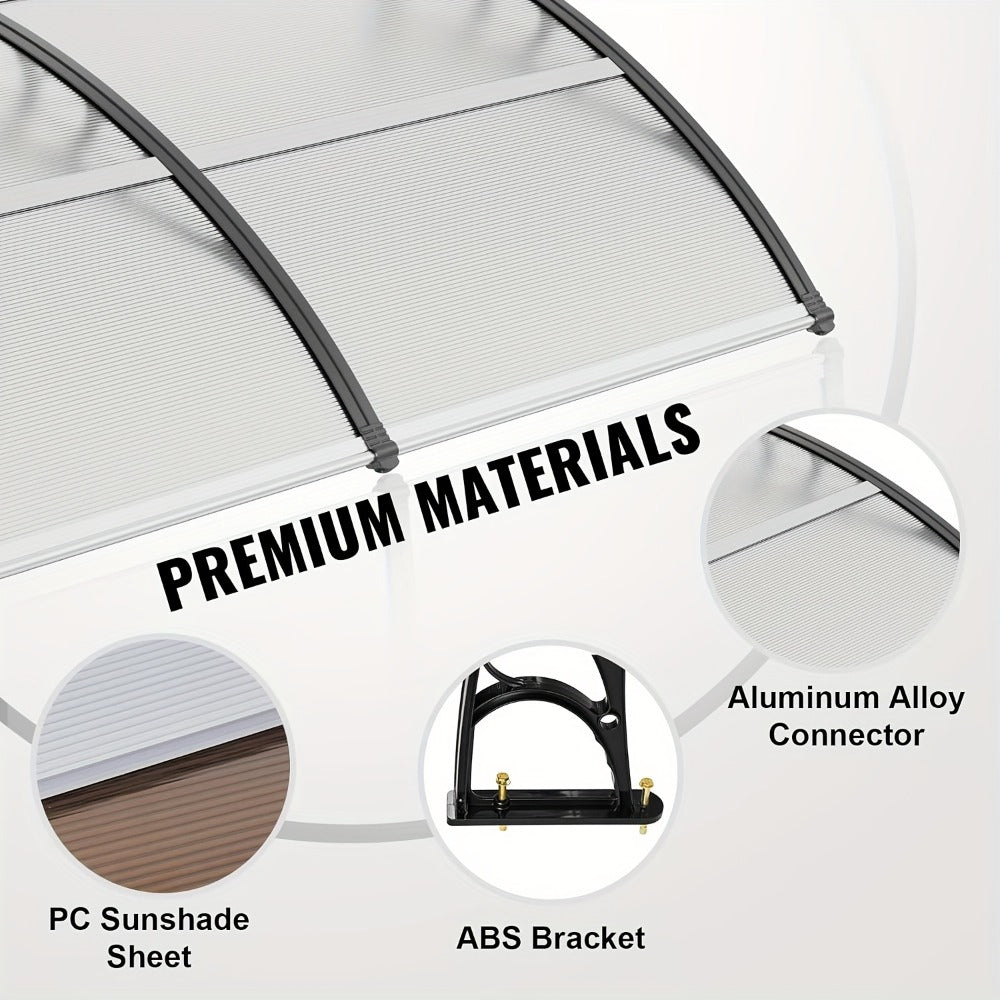 Door Window Awning Canopy 120x38 Inch Polycarbonate Rain Sun UV Snow Shield with Aluminum Bracket Easy Install Outdoor Porch Patio Entrance Shelter