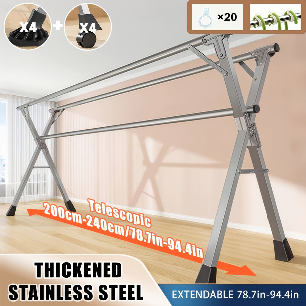 Clothes Drying Rack Foldable with Extendable Rod & Windproof Hooks ¡ª Space-Saving High-Capacity Metal Laundry Rack for Indoor, Outdoor, Balcony & Laundry Room | Multiple Sizes
