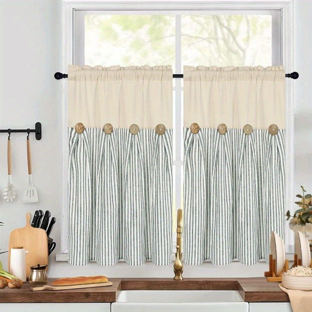 Bohemian Striped Patchwork Curtains, Semi-Sheer Rod Pocket Window Curtains for Bedroom Living Room Kitchen Cafe, Country Cottage Style, 1 or 2 Panels, Multiple Colors & Sizes