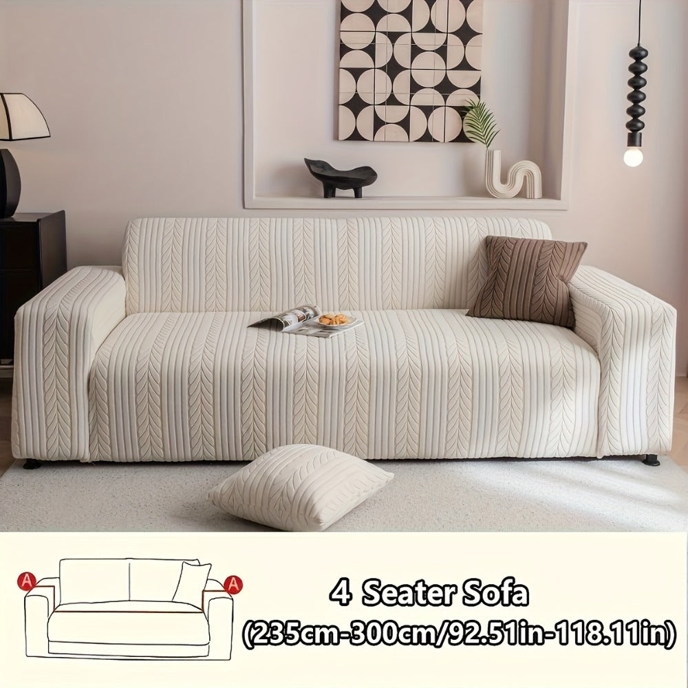 Sofa Cover Stretchy Washable Slipcover for 1 2 3 4 Seater Couch, Zigzag Textured Fabric, Scratch Slip Resistant Furniture Protector, Cream White Light Grey Dark Gray Coffee Brown