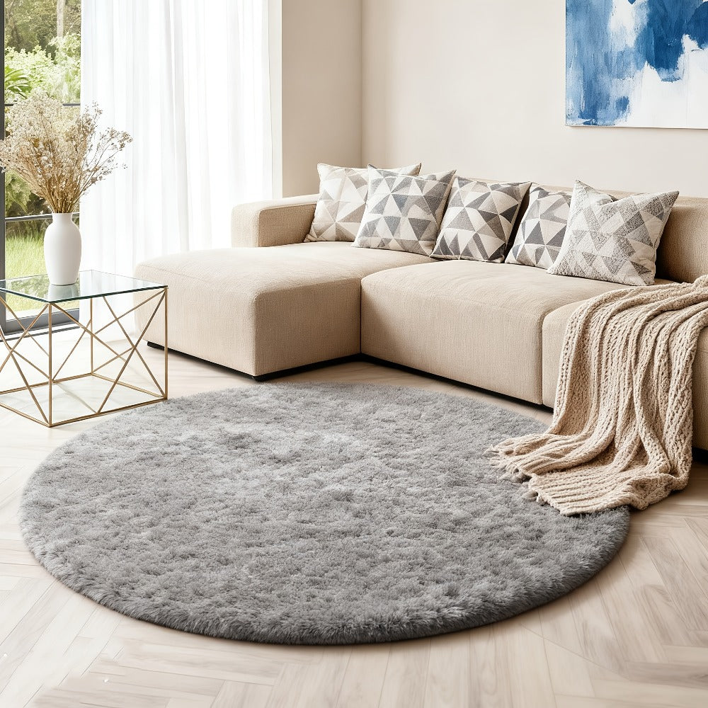 Round Area Rug Soft Shaggy Plush Circle Rug Non-Slip Indoor Floor Mat for Living Room Bedroom Dorm Tie Dye Rainbow Multi-Color Multi-Size