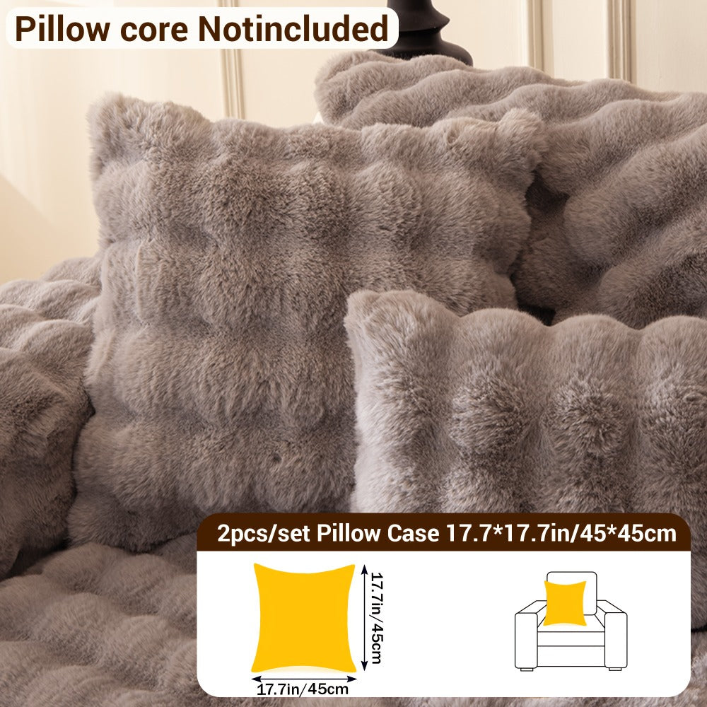Bubble Soft Faux Rabbit Fur Sofa Cover - Non-Slip Silicone Backing Stretchable Slipcover Pet Friendly Machine Washable for Living Room Bedroom Dorm, 4 Colors Multiple Sizes