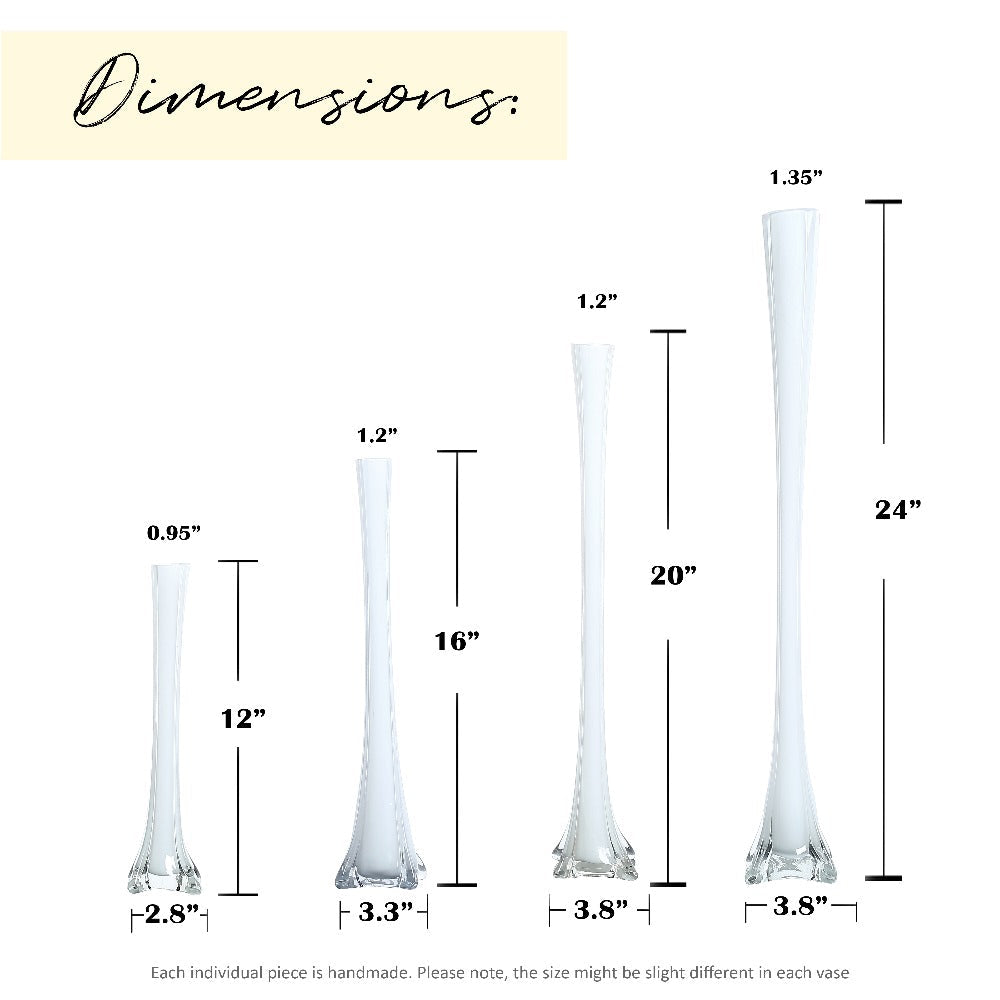 Eiffel Tower Vase Pack of 12 ¨C Tall Glass Flower Vases for Wedding Centerpiece, Event Table Decor, Floral Arrangements & Party Decoration, Clear Black White, 12¡± 16¡± 20¡± 24¡± Sizes