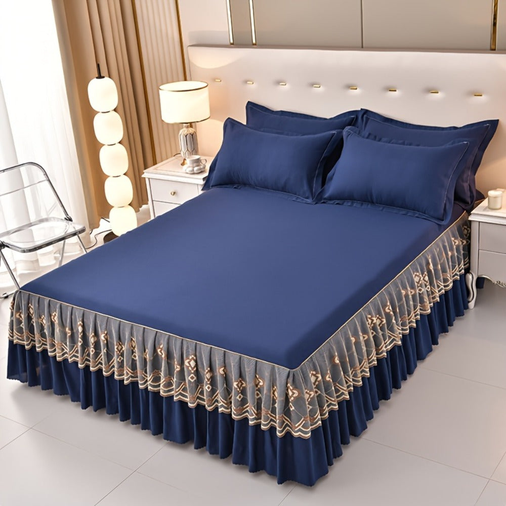 Macrame Lace Bed Skirt Set 3pcs ¨C Double Layer Non-Slip Bed Skirt with 2 Pillowcases All Seasons Twin Full Queen King