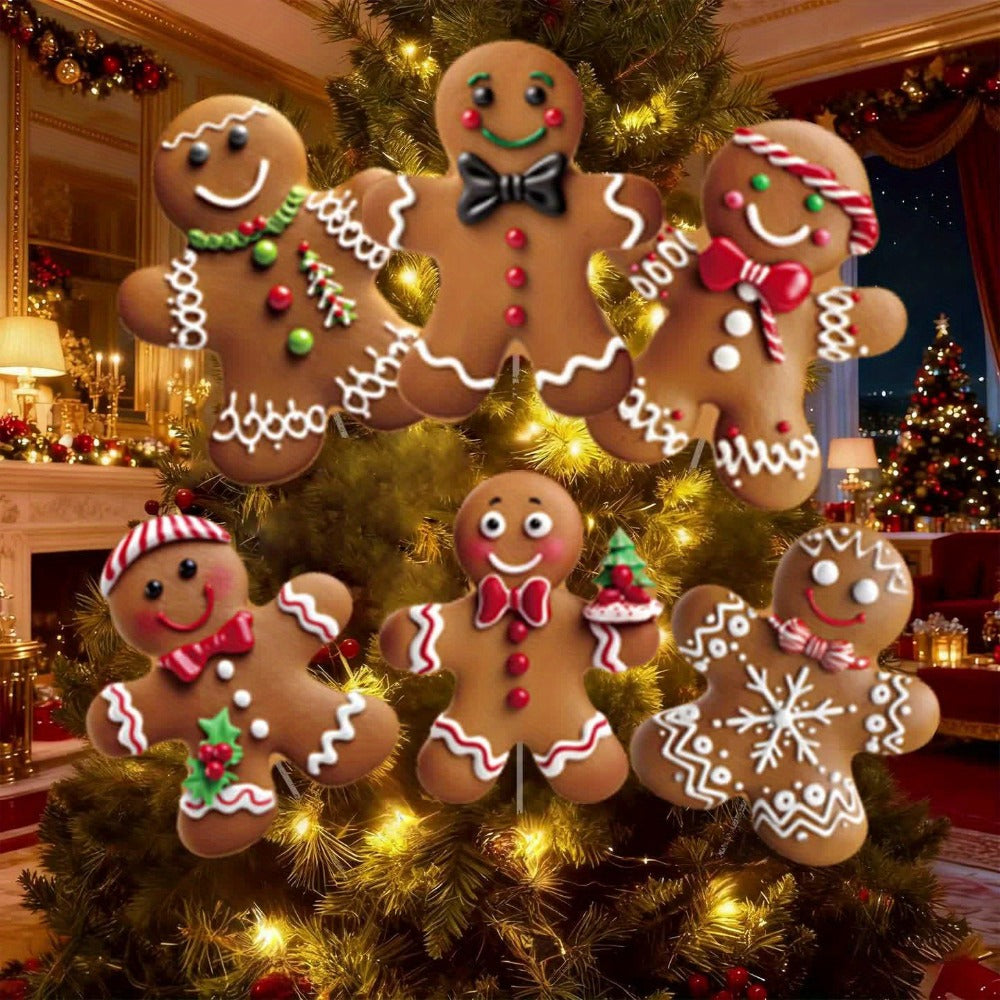 Christmas Tree Ornaments 12pcs Gingerbread Man Decorations 2D Flat Funny Xmas Tree Hanging Decor with Loops ¨C Christmas Tree Topper & Holiday Gift