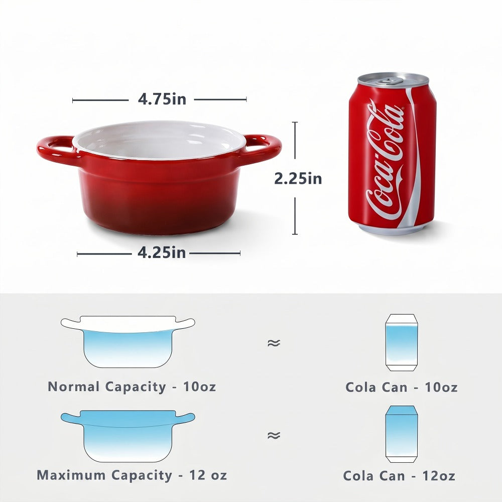 Mini Cocotte Ceramic Casserole Dishes Set of 4 with Lids and Handles - 12oz Oven Safe Baking Ramekins Microwave Dishwasher Safe Cookware