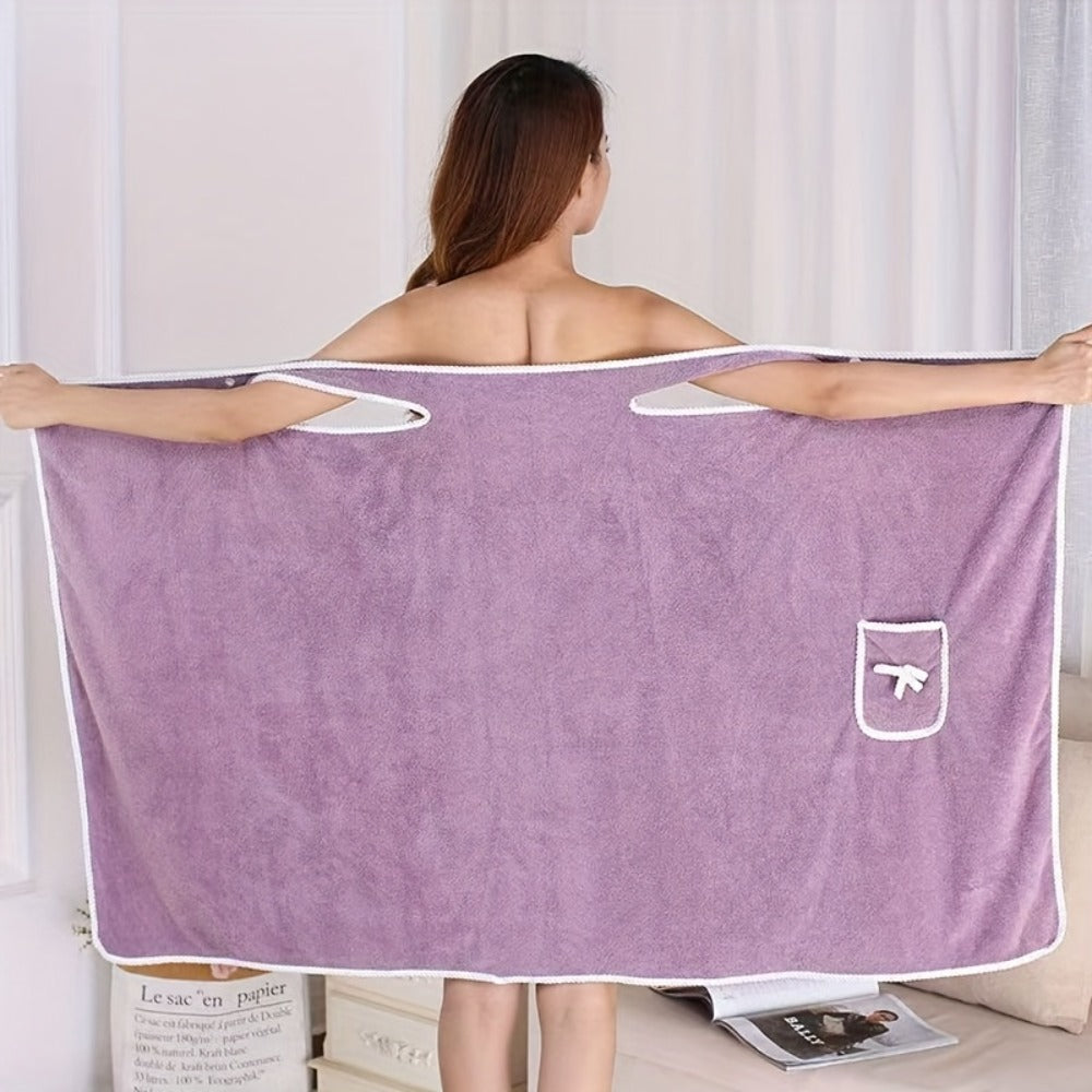 Wearable Bath Towel Wrap Coral Fleece Bow-Knot Strapless Bathrobe Quick Dry Absorbent 260GSM Soft Skin-Friendly Adult Shower Towel for Bathroom Beach Spa Light Purple Pink