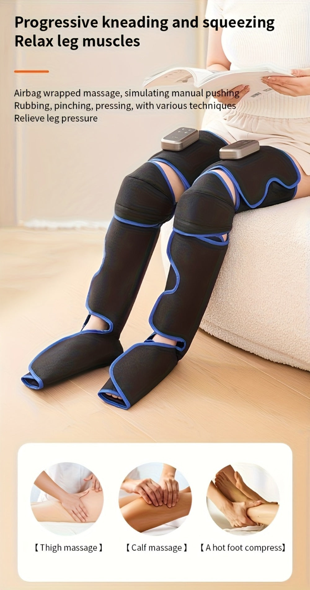 Leg Massager with Heat ¨C Full Leg Air Compression Massager, 4 Modes Wireless Charging, Large Display, Breathable Wrap for Thighs, Shins, Knees, Ankles & Feet, Relief for Swelling, Circulation & Fatigue