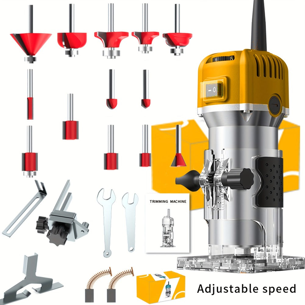 Wood Router 800W Trim Router for Woodworking - 35000RPM Electric Router with Edge Guide, Roller Guide, 6-Speed Adjustment for Precise Trimming, Profiling & Milling