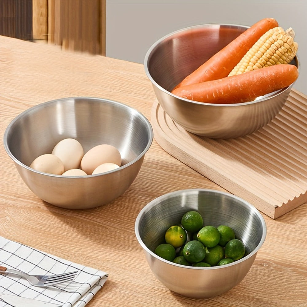 Stainless Steel Mixing Bowl Set 3-Piece with Measuring Marks ¨C Small Medium Large Nesting Bowls for Cooking, Baking & Food Prep, Durable 304 Stainless Steel Salad Bowl Set for Kitchen & Restaurant