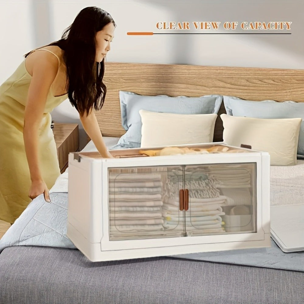 Folding Storage Cabinet 1-6 Tier Collapsible Stackable Organizer with Wheels and Lids - Extra Large Foldable Storage Locker for Closet Bedroom Office Kitchen 50CM Wide
