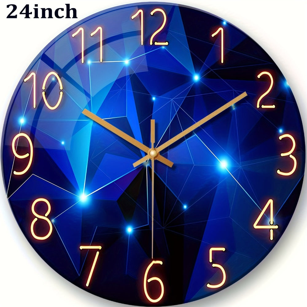 Modern Blue Glass Wall Clock Silent Non-Ticking Quartz Movement Battery Operated Tempered Glass Large Wall Clock for Living Room Bedroom Office Home Decor Gift