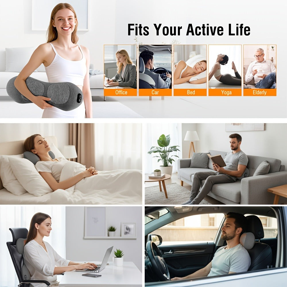 Lower Back Massager with Heat ¨C 3-in-1 Lumbar Support Pillow with Vibration & Traction for Back Pain Relief | USB Powered, Ideal for Car, Office Chair, Bed & Home Use