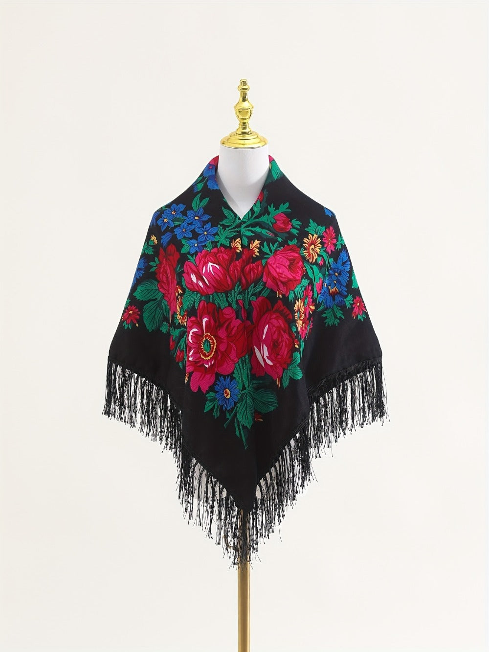 Floral Square Tablecloth with Tassels - Multicolor Flowers, Machine-Washable Polyester, Kitchen & Dining Room Table Cover with Tassel Trim