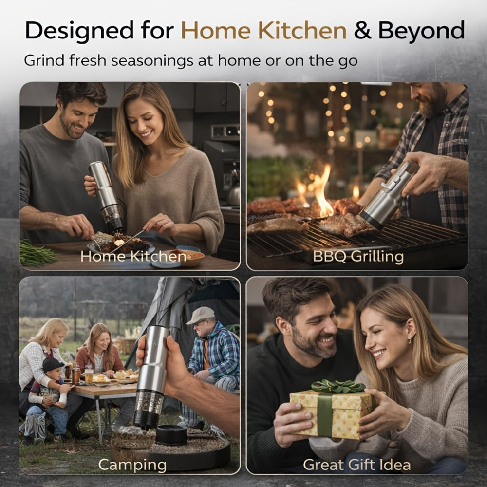 Electric Pepper Grinder USB-C Rechargeable ¨C 5-Level Adjustable Coarseness, One-Hand Operation, Stainless Steel Pepper Mill with Ceramic Core for Kitchen Cooking, Outdoor BBQ & Grilling