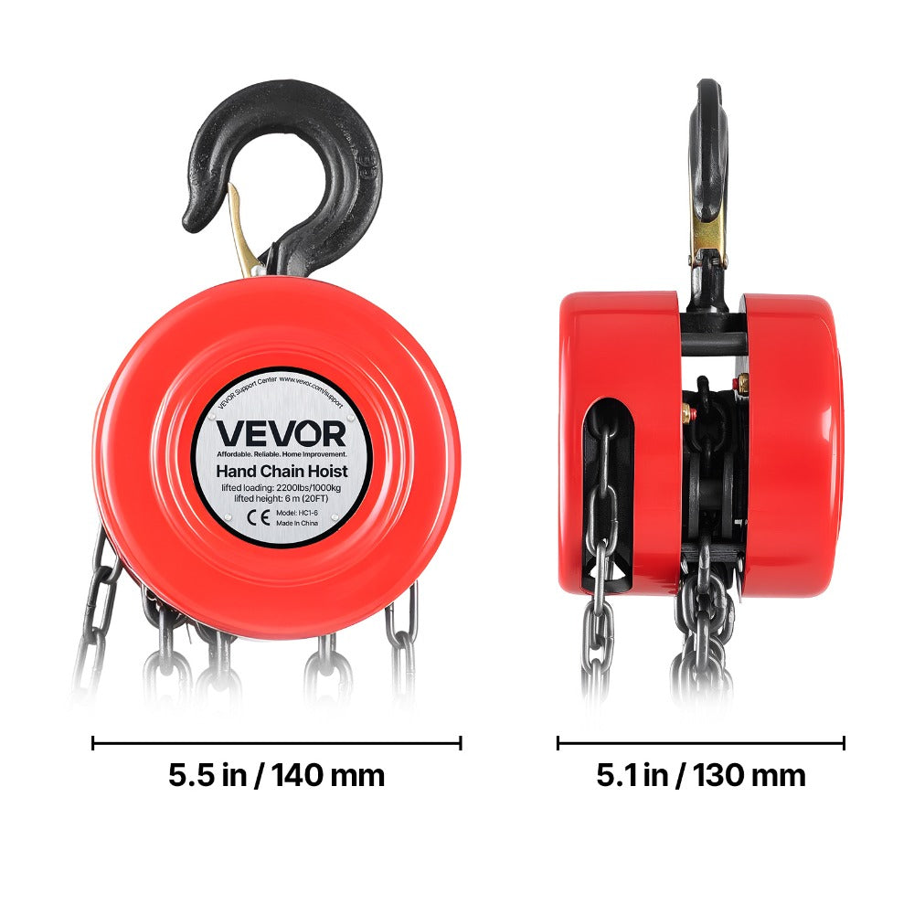 Hand Chain Hoist 2200 lb / 4400 lb Manual Chain Block with G70 Chain ¨C 8 ft / 10 ft / 20 ft Lift Height, 360¡ã Rotating Hooks, Security Brake, for Garage, Construction & Warehouse Lifting