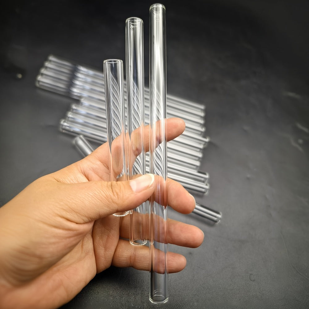 Glass Straws Reusable 12 Pack with Cleaning Brushes - Borosilicate Glass Drinking Straws 6 or 8 Inch, Clear & Colorful, Thick 12mm, Dishwasher Safe for Smoothies, Juice, Coffee & Cocktails