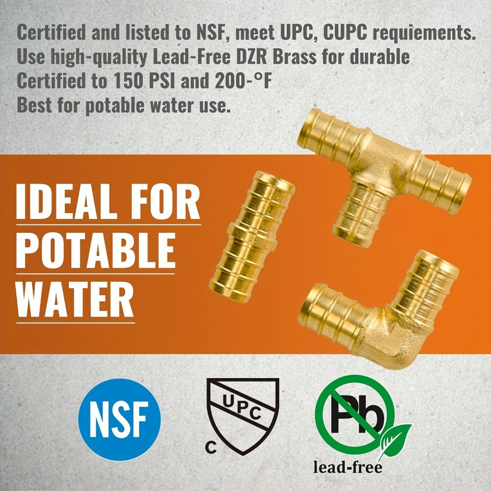 PEX Fittings Set 33pcs 1/2 Inch - Lead-Free Brass Crimp PEX B Fittings, 11 Each Elbow Tee Coupling, ASTM F1807 NSF/ANSI 61 Certified, Corrosion Resistant for Hot Cold Water Plumbing