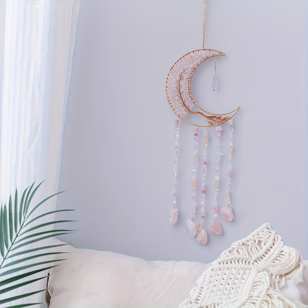 Dreamcatcher Moon Suncatcher Wall Hanging ¨C Handmade Boho Wind Chime Pendant for Indoor Outdoor Garden, Courtyard & Party Decor ¨C Christmas & Birthday Gift