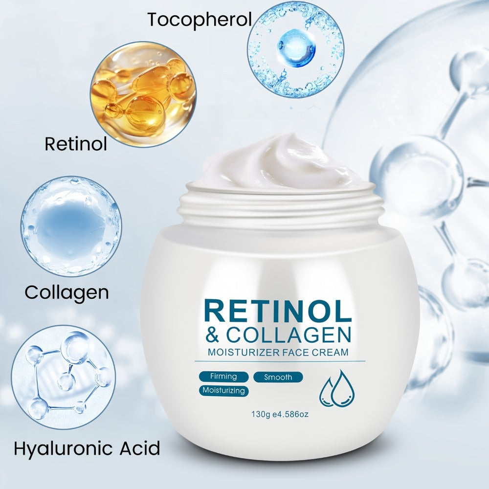 Retinol & Collagen Moisturizer Face Cream with Hyaluronic Acid & Vitamin E, Hydrating Firming Anti-Aging Day & Night Cream for All Skin Types, Hypoallergenic Neck & Face Moisturizer ¨C 130g