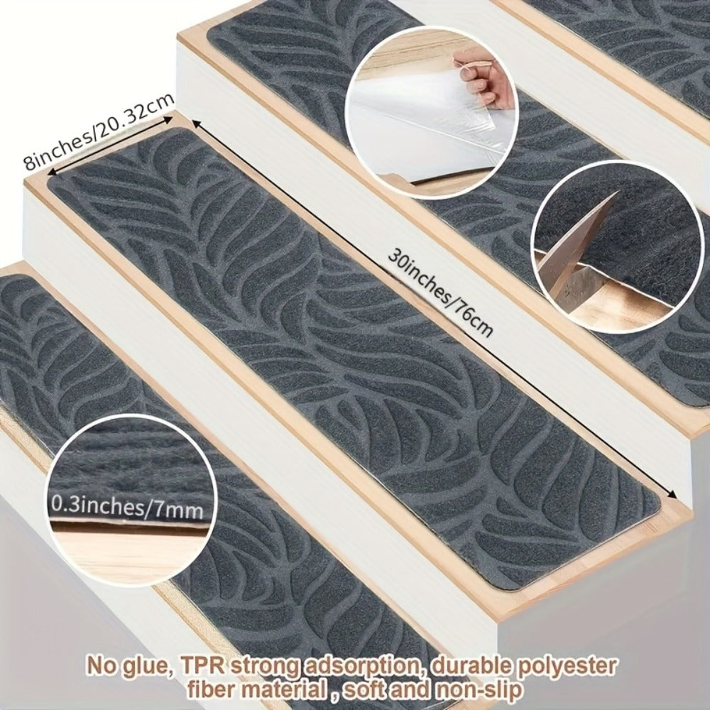Non-Slip Stair Treads 15pcs 8¡±x30¡± Self-Adhesive Carpet Pads for Wooden Steps ¨C Washable Polyester Indoor Stair Mats for Safety, Anti-Slip Step Covers in Multiple Colors