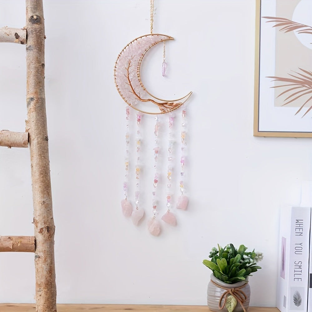 Dreamcatcher Moon Suncatcher Wall Hanging ¨C Handmade Boho Wind Chime Pendant for Indoor Outdoor Garden, Courtyard & Party Decor ¨C Christmas & Birthday Gift