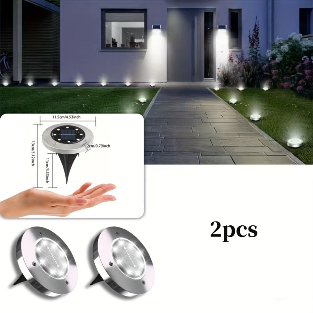 Solar Ground Lights Outdoor LED Path Lights Waterproof - Stainless Steel In-Ground Solar Lights for Lawn Driveway Courtyard Garden Pathway, Warm & Cool White Landscape Lighting Pack Options