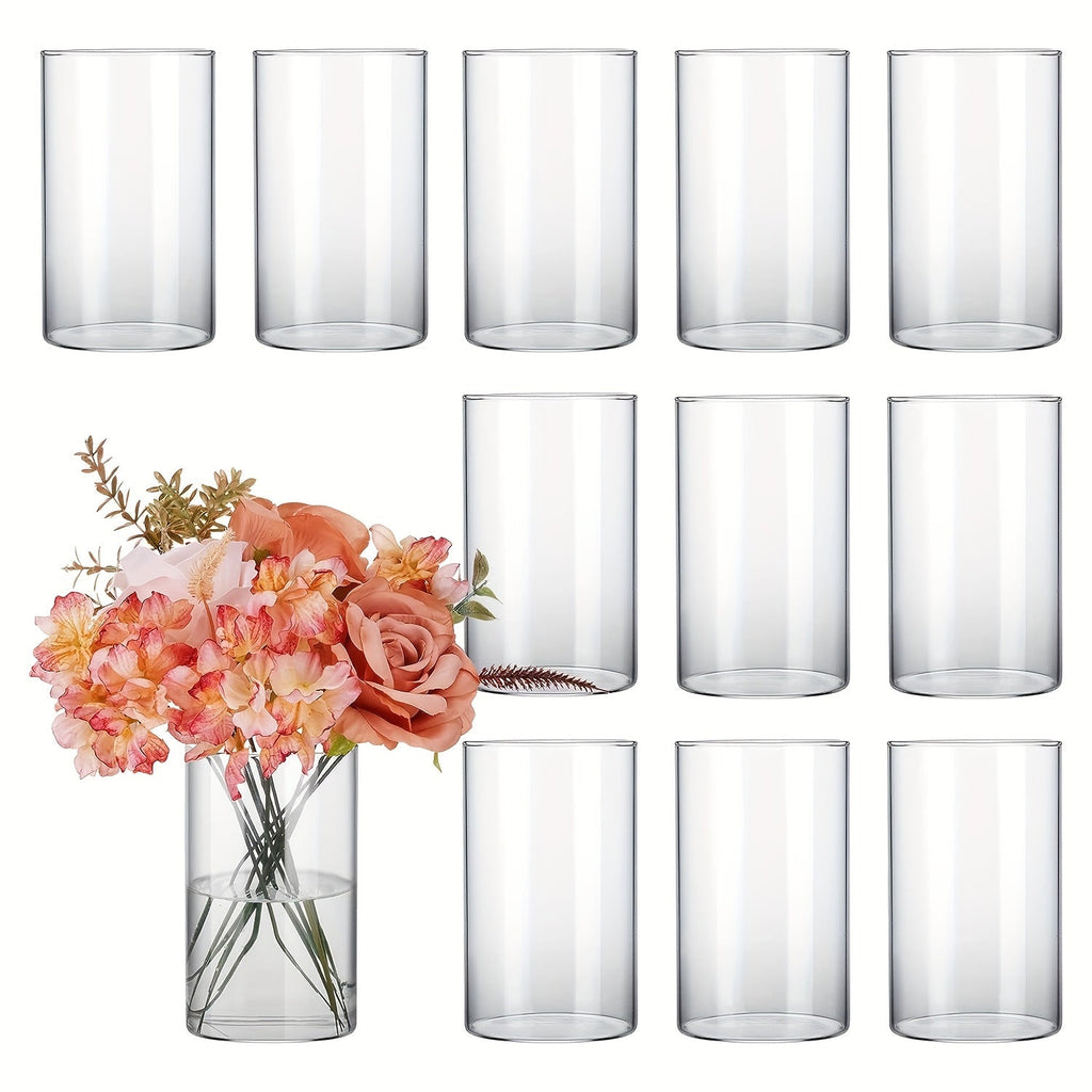 Clear Glass Cylinder Candle Holder Vases 12/24/36/48 Pcs | 4 6 8 10 Inch Tall Hurricane Floating Candle Vase | Wedding Centerpiece Table Decor | Party Home Shelf Decoration Glass Vase Bulk Set