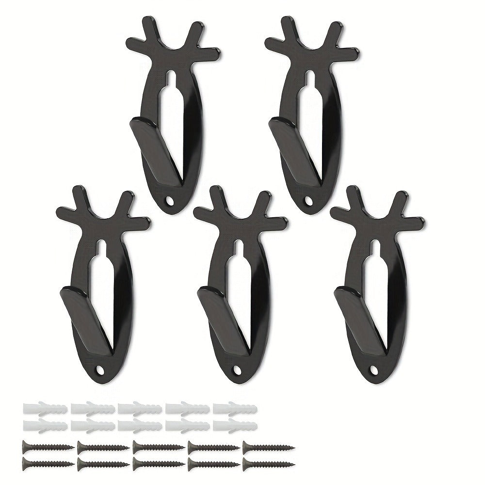 Deer Head Wall Hooks Set of 5 | Rustic Antler Wall Mount Coat Hook | Heavy Duty Steel | Entryway Bedroom Bathroom Balcony Home Decor