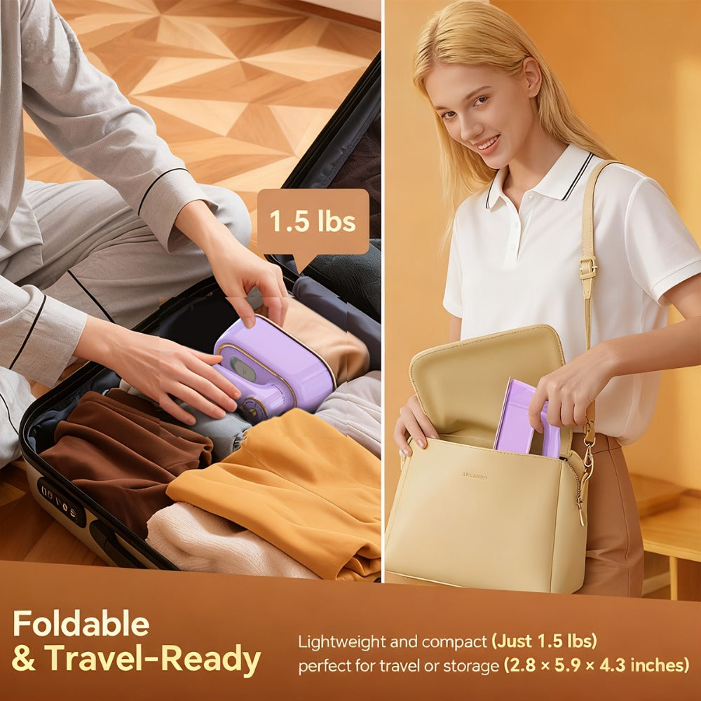 Mini Travel Steamer 2-in-1 Dry Steam Iron Foldable 180 Degree Handle 15-Second Heat 85ml Leak-Proof Tank ETL Certified for All Fabrics Home Travel Purple Black