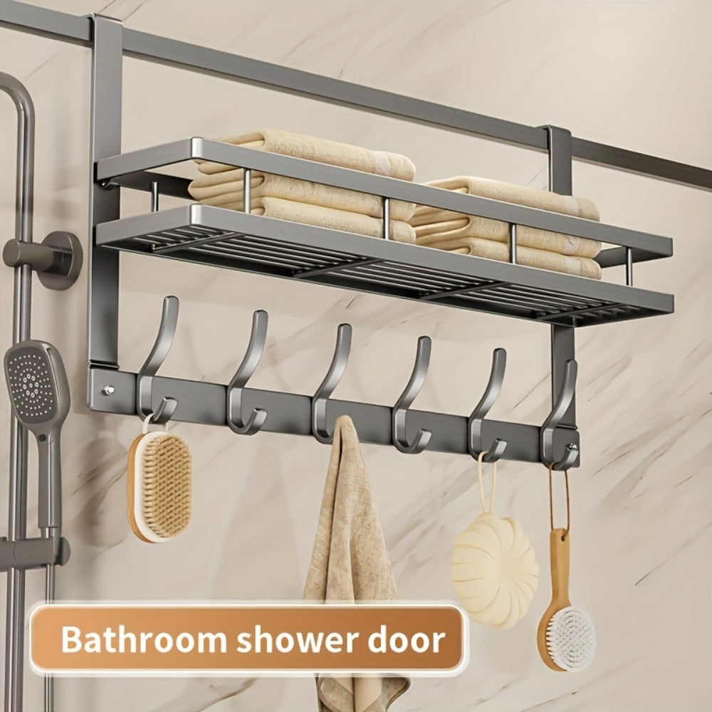 Over-the-Door Storage Rack with Hooks ¨C Metal Multifunctional Organizer for Bedroom Bathroom Kitchen, 4/5/6/8 Hook Options in Gray & Black