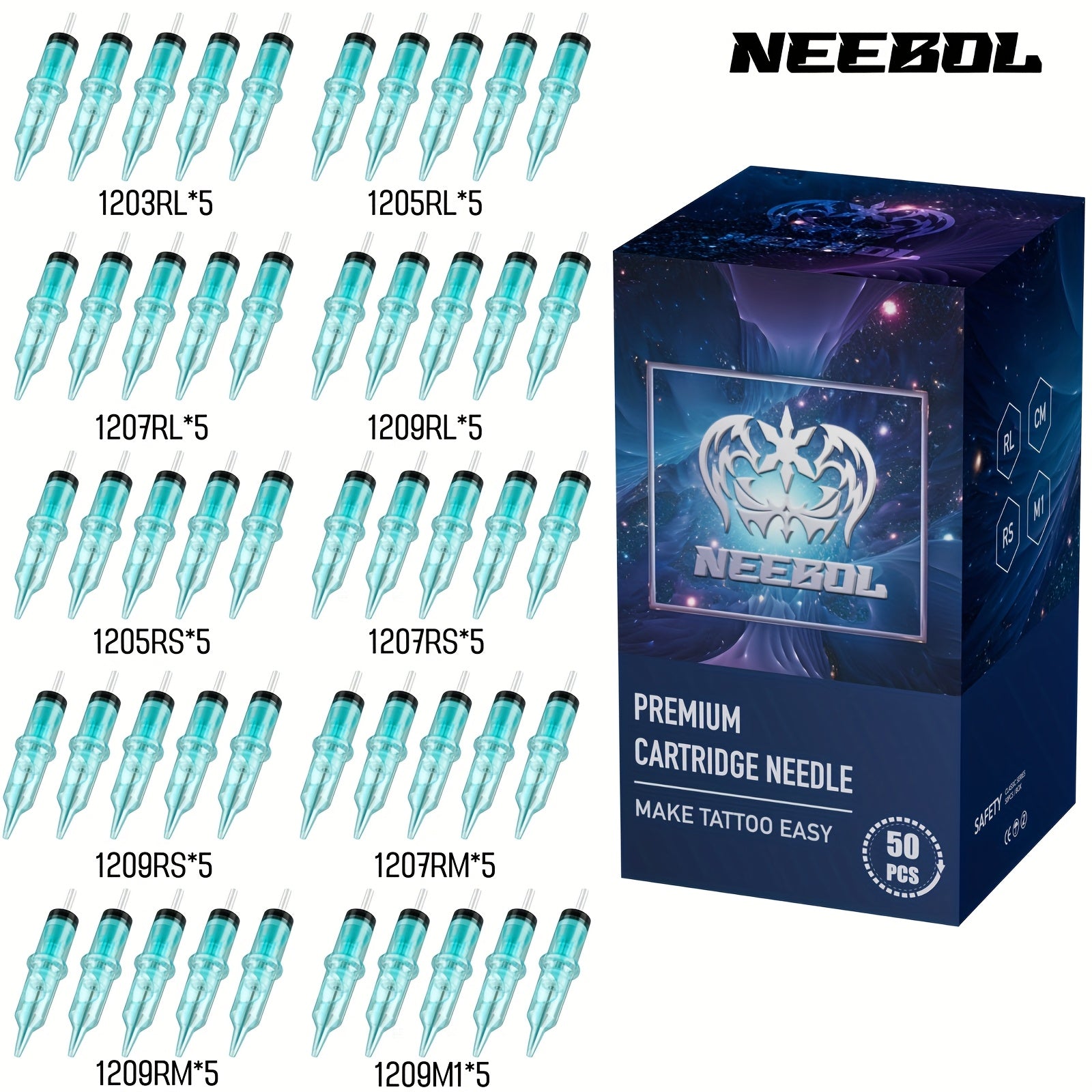 Tattoo Cartridge Needles Disposable 20/50pcs - Standard Round Liner RL & Round Magnum RM Mixed Sizes, Sterile Tattoo Needle Cartridges for Professional Artists & Beginners, Body Art Supplies