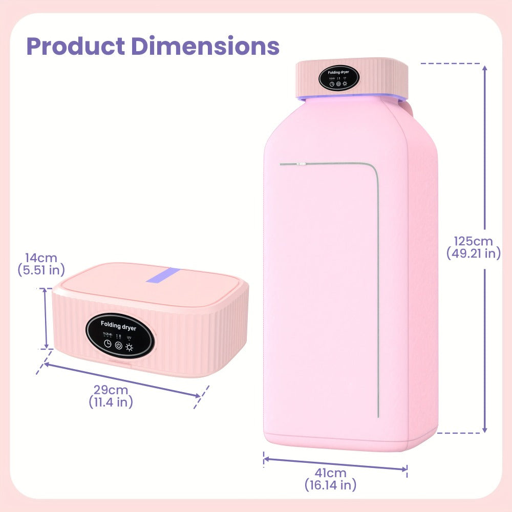 Portable Clothes Dryer with LED UV Light Foldable Compact Quiet Fast Drying Machine with Timer Easy Setup for Apartments Travel RV Small Spaces Pink Khaki Purple