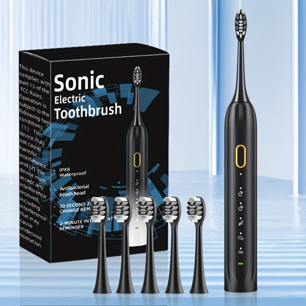 Sonic Electric Toothbrush IPX8 Waterproof USB Rechargeable with 5 Replacement Brush Heads, Smart Timer, Metal Shaft, Couple Design for Adults Men & Women ¡ª Black, Green Pink, Pink White