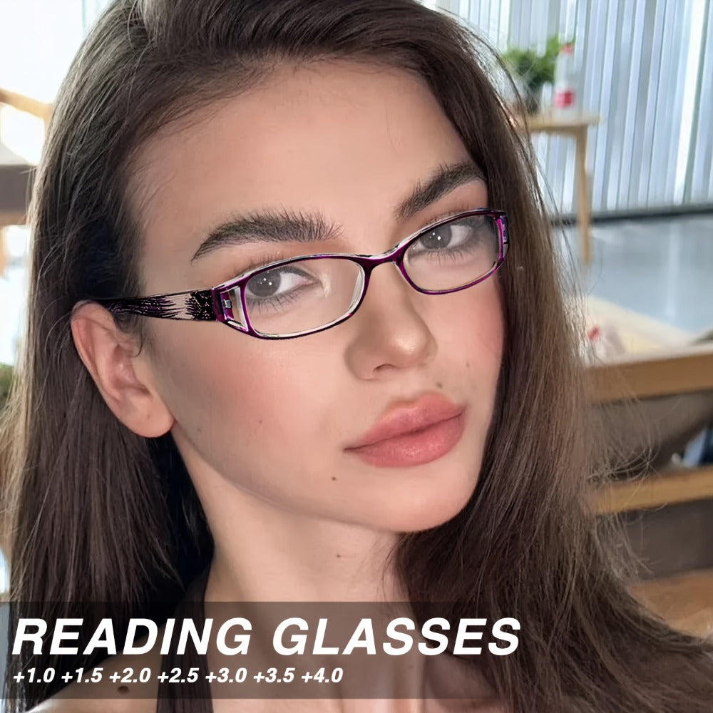 Womens Reading Glasses 16 Pack Elegant Square Full Frame High Definition Lenses 4 Colors Purple Blue Brown Black Comfortable Stylish Readers for Computer Book Reading Long Distance Magnification 1.0 to 4.0