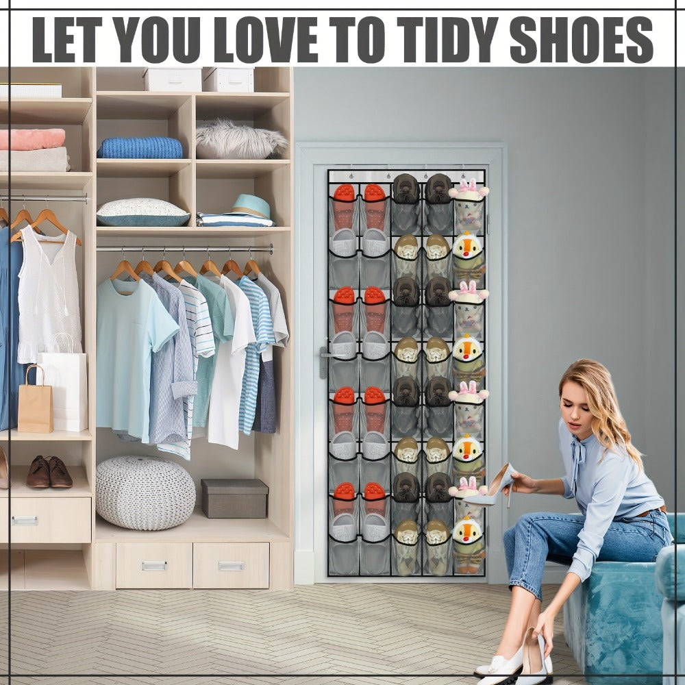 Over Door Shoe Organizer 40 Pockets - Heavy Duty Fabric Mesh Hanging Storage with Slip Hooks for Shoes, Cruise Ship Essentials, Closet, Utility Room & Locker - Space Saving Wall Door Organizer