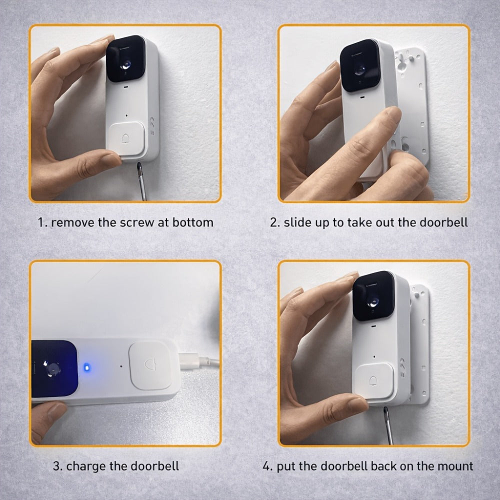 Smart Video Doorbell Wireless Touchscreen Display | Motion Detection 2-Way Audio Local Storage No Subscription | Easy No-Wire Install Home Security Doorbell Camera System