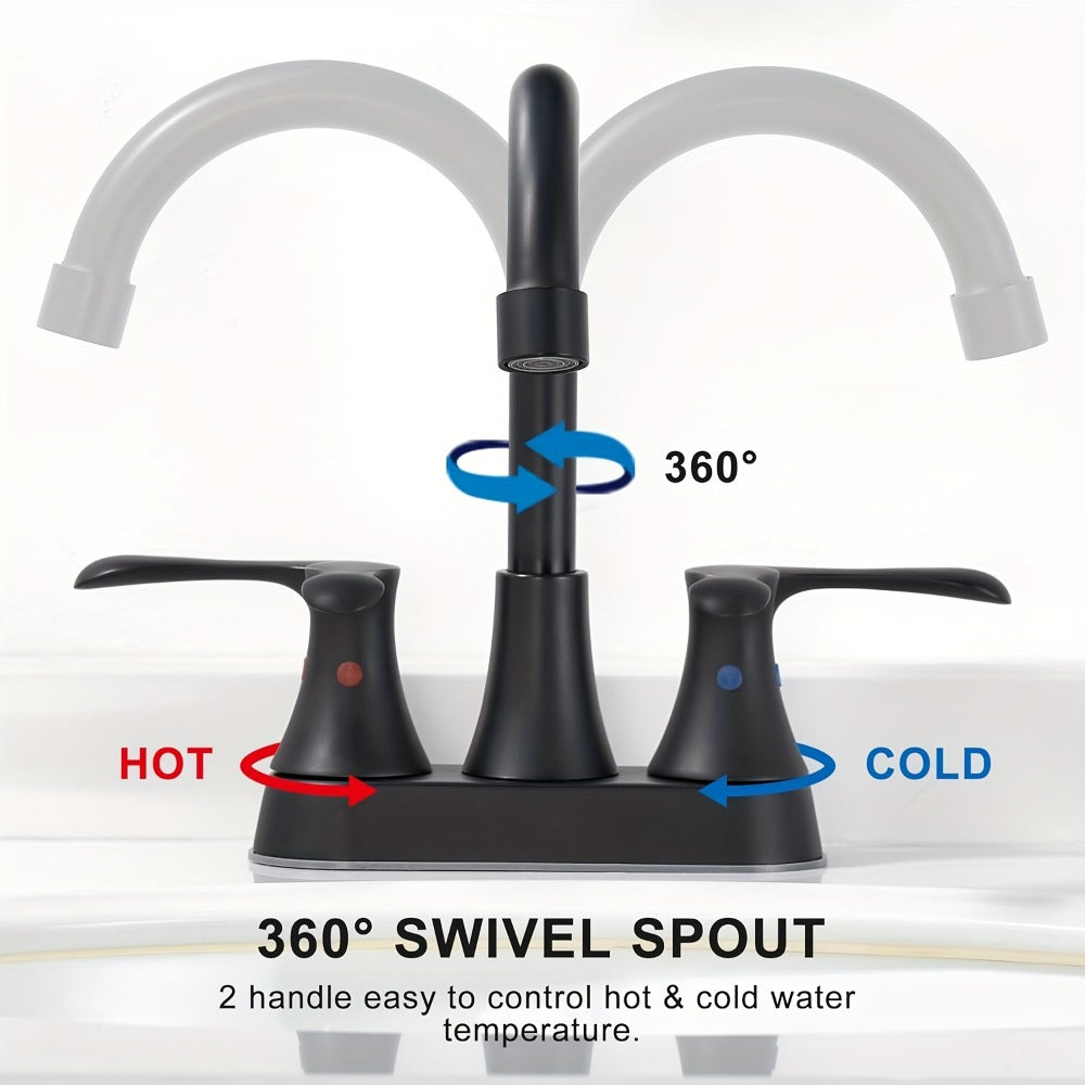 Centerset Bathroom Faucet 2 Handle 4 Inch - Lead-Free Dual Handle Vanity Sink Faucet with Pop-Up Drain & Supply Lines, Brushed Nickel, Matte Black, Oil Rubbed Bronze, Brushed Gold, 2-3 Hole RV Compatible