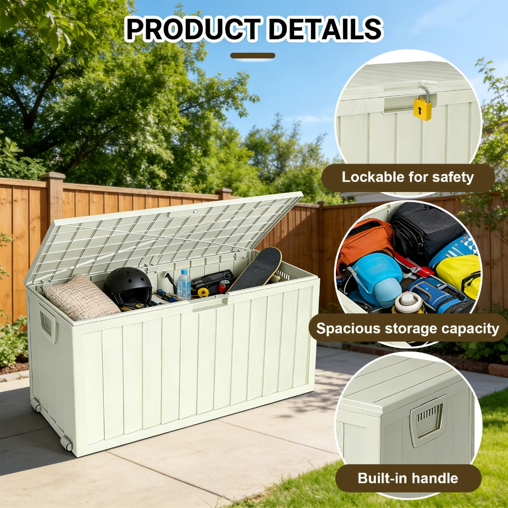 75 Gallon Outdoor Storage Box Waterproof Deck Box with Handles & Wheels ¨C Large Patio Storage Cabinet for Pool Accessories, Garden Tools & Outdoor Furniture | Easy Assembly Lockable Deck Storage Chest