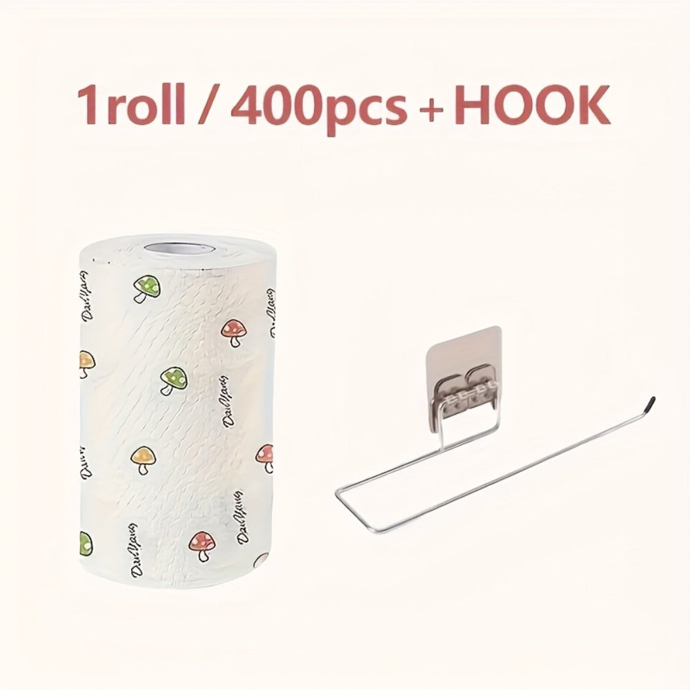 Disposable Kitchen Cleaning Towels Roll 400 Sheets Reusable Dry Wet Multipurpose Dishcloth Degreasing Paper Towel with Wall Hook Lazy Wipes Household Cleaning Supplies