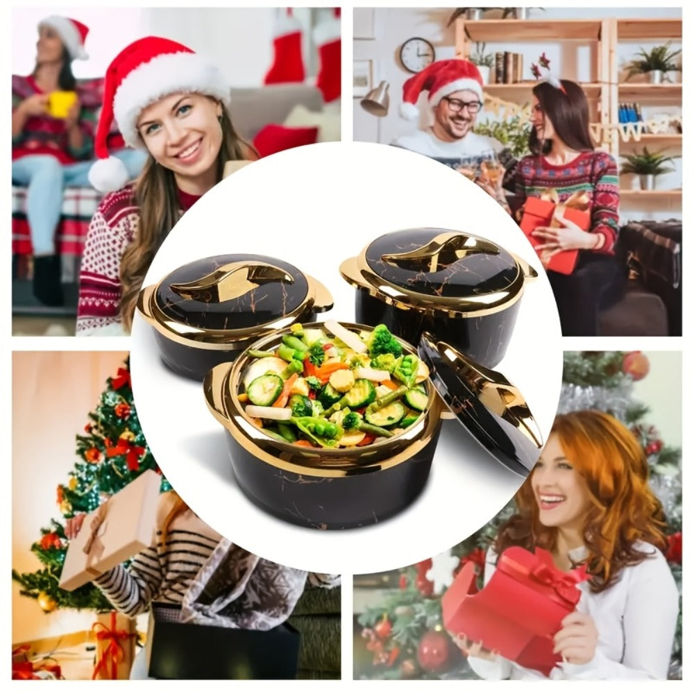 Insulated Casserole Dish Set 3-Piece Thermal Food Warmer with Lids, Stainless Steel Serving Bowls for Hot & Cold Food, Buffet Hotpot Tableware Set for Entertaining Dining Table