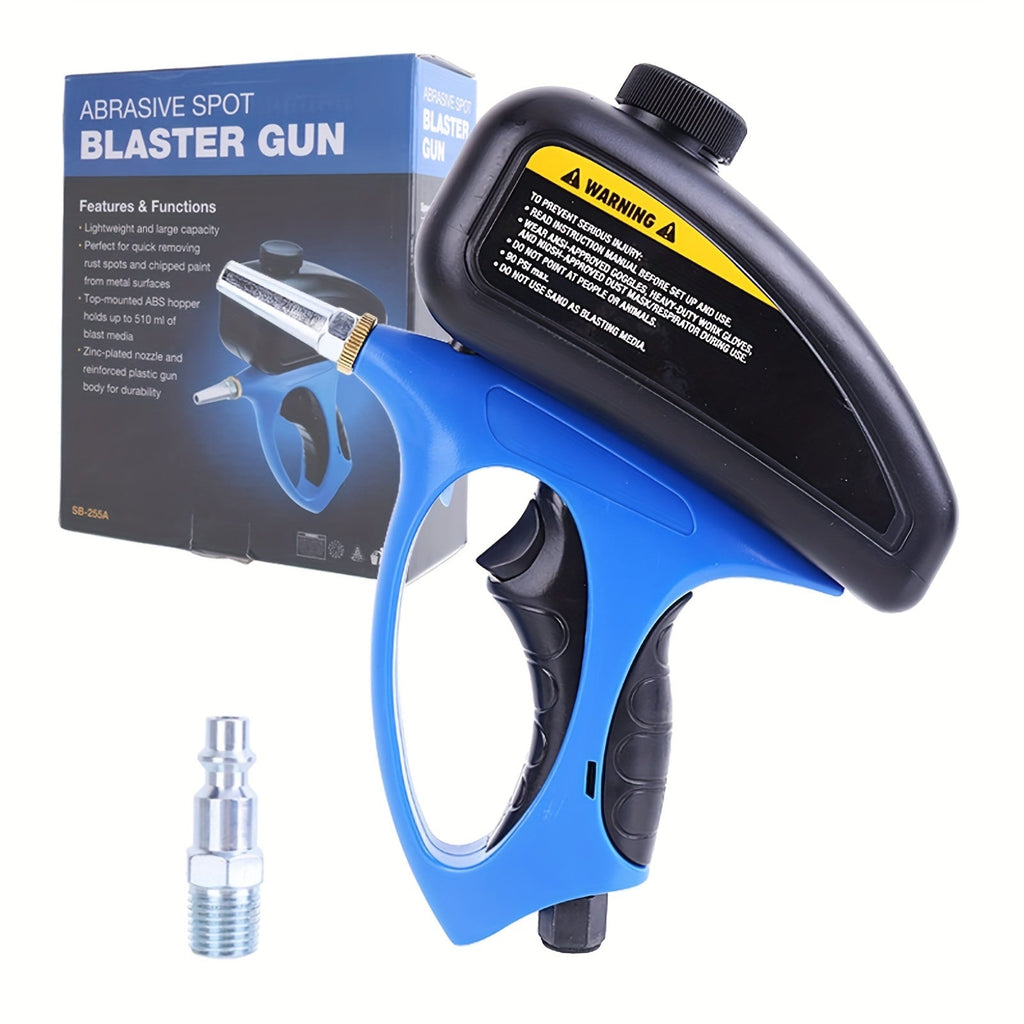 Sandblaster Gun for Air Compressor Pneumatic Abrasive Blasting ¨C 90 PSI Max, 500ml Tank, Small Nozzle, for Metal Rust Removal, Glass Etching, Polishing & Auto Repair ¨C Blue, Red & Yellow