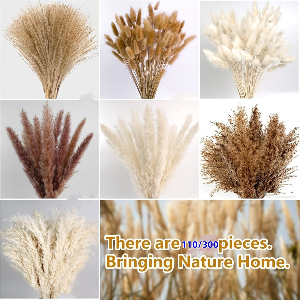 Dried Pampas Grass Decor Bouquet ¨C Natural Fluffy Pampas Stems for Boho Wedding Centerpiece, Living Room Vase Filler, Nursery & Home Decor, Aesthetic Dried Flowers Arrangement, 110 or 300 Pcs