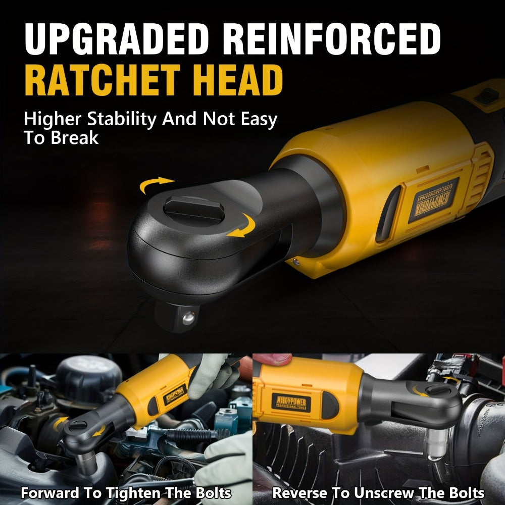 Cordless Ratchet Wrench Set 3/8 Inch 60FT-LBS 80Nm Electric Ratchet 2x20V Rechargeable Variable Speed LED Light 6 Sockets 1/4 Adapter 3 Inch Extension Rod Yellow