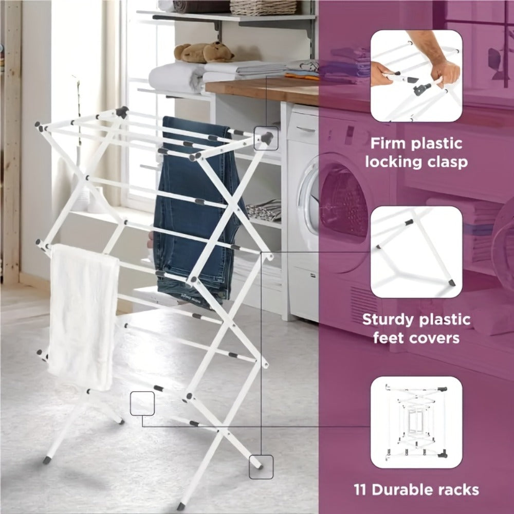 Laundry Drying Rack 3-Tier X-Type Expandable Metal, Collapsible Clothes Dryer & Towel Rack ¡ª Air Drying Stand for Indoor & Outdoor Use | Grey, White | Multiple Configurations