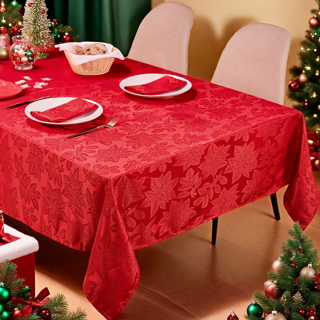 Christmas Tablecloth Red Floral Jacquard Rectangle Table Cover for Holiday Dinner Party Indoor Outdoor