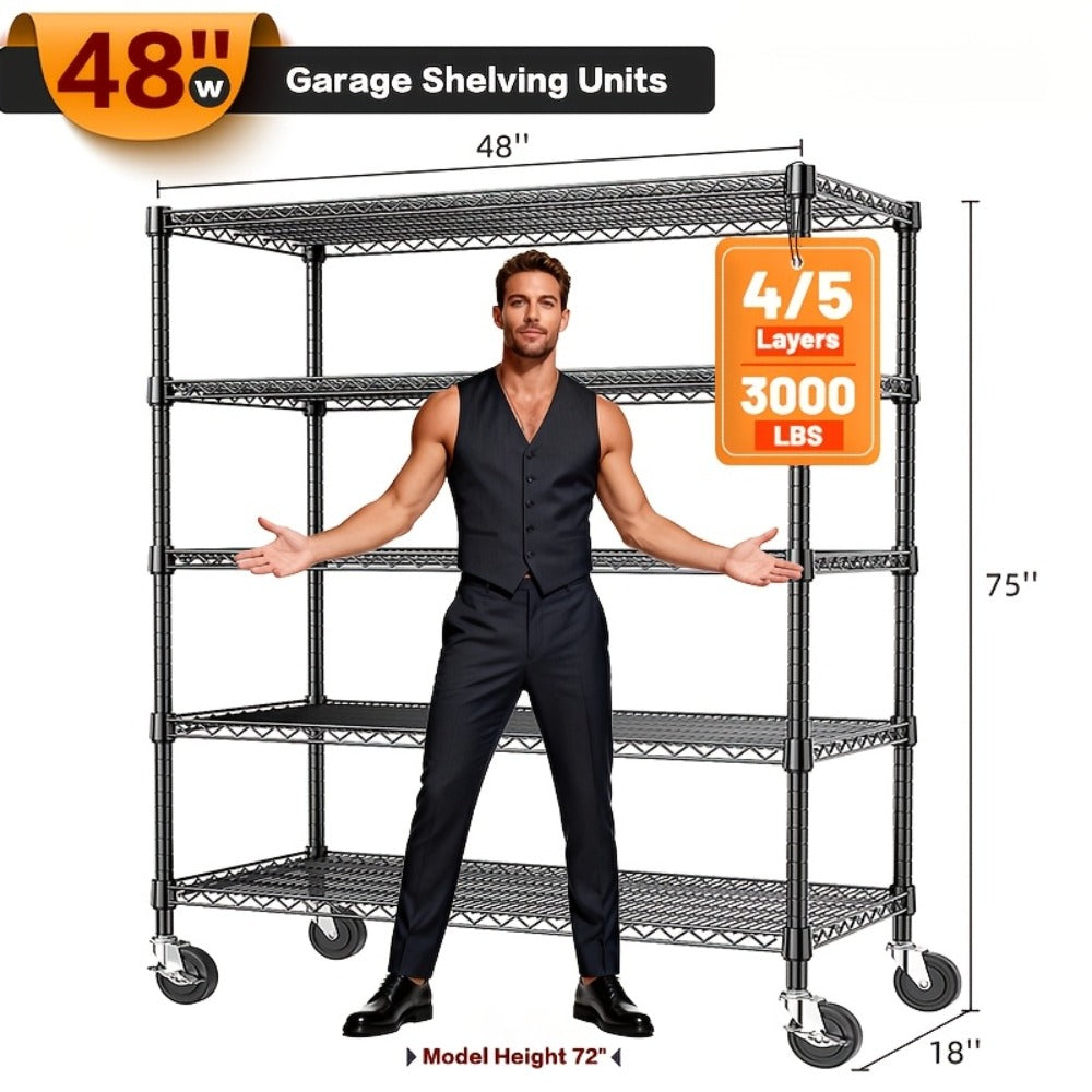 Metal Storage Shelving Unit Heavy Duty Adjustable 4 5 Tier Steel Shelf Rack for Garage Kitchen Pantry Workshop Black Chrome MZG